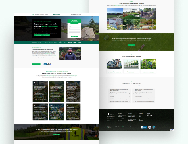 Responsive website design for a landscaping company - Nasim Landscape, featuring service highlights and a modern, professional layout by VentCube, a digital marketing agency