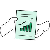 Hand holding a report with an upward graph, indicating business growth.